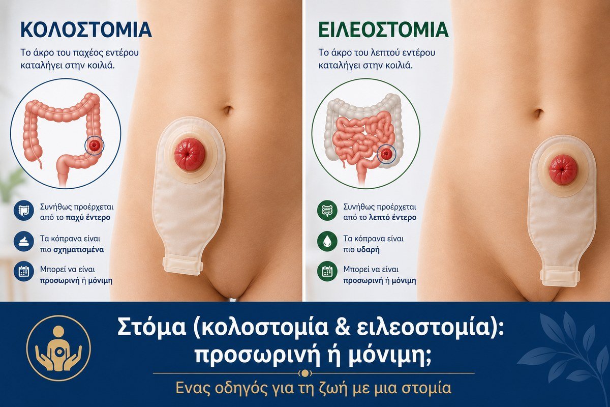 Στομία: κολοστομία και ειλεοστομία, προσωρινή ή μόνιμη